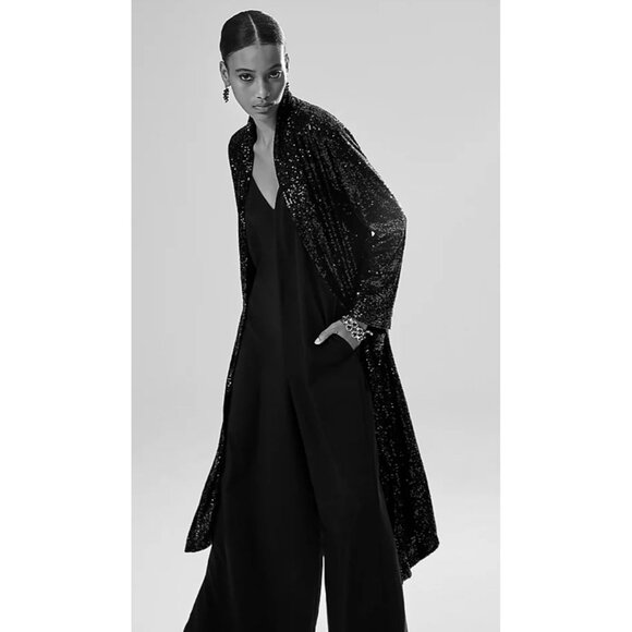 Good Days Only Women Black Open Front Sequined Duster Size M - Picture 2 of 10